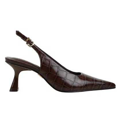 Slingback Jorge Bischoff Feminino Café Marrom Couro Croco