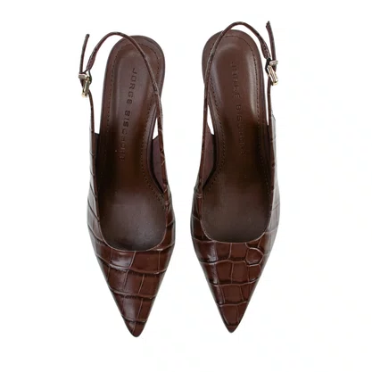 Slingback Jorge Bischoff Feminino Café Marrom Couro Croco
