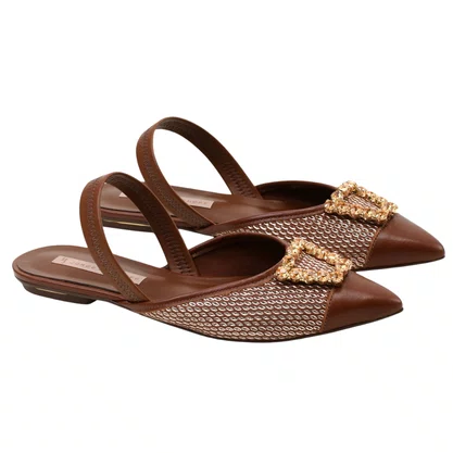 Slingback Jorge Bischoff Feminino Marrom Tabaco Couro