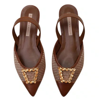 Slingback Jorge Bischoff Feminino Marrom Tabaco Couro
