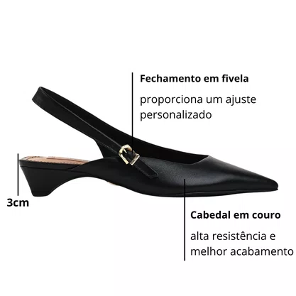 Slingback Jorge Bischoff Feminino Preto Couro