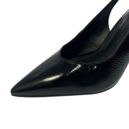 Slingback Jorge Bischoff Feminino Preto Salto Exclusivo Jb Heel Dourado Couro Brilhoso
