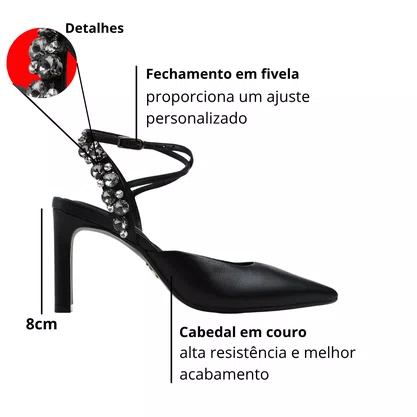 Slingback Jorge Bischoff Feminino Salto Alto Preto Couro