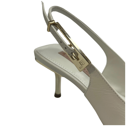 Slingback Jorge Bischoff Feminino Salto Fino Branco Couro