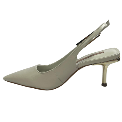 Slingback Jorge Bischoff Feminino Salto Fino Branco Couro