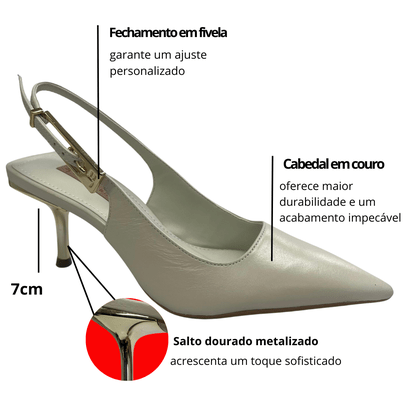 Slingback Jorge Bischoff Feminino Salto Fino Branco Couro
