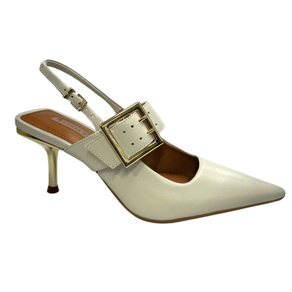 Slingback Jorge Bischoff Feminino Salto Fino Branco Couro