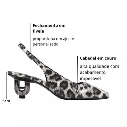 Slingback Jorge Bischoff Feminino Salto Jb Hee Onça Preto Branco Couro