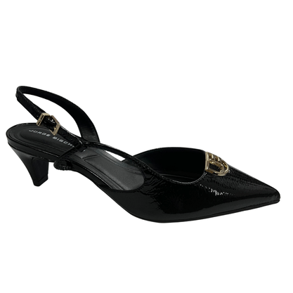 Slingback Jorge Bischoff Feminino Salto Médio Preto Couro
