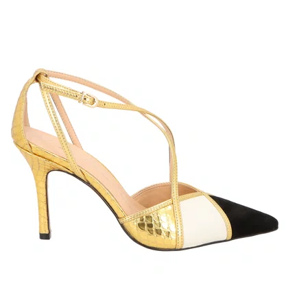 Slingback Luiza Barcelos Feminino Multicor Dourado Couro