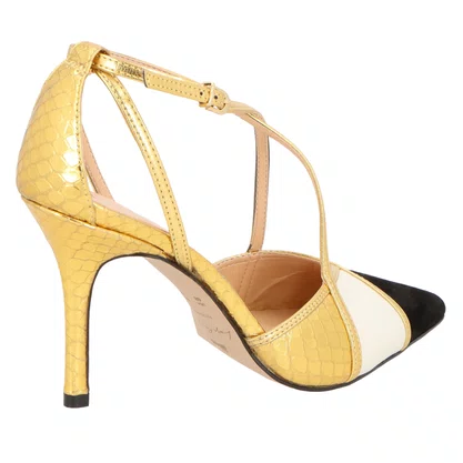 Slingback Luiza Barcelos Feminino Multicor Dourado Couro