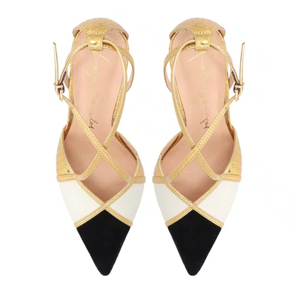 Slingback Luiza Barcelos Feminino Multicor Dourado Couro