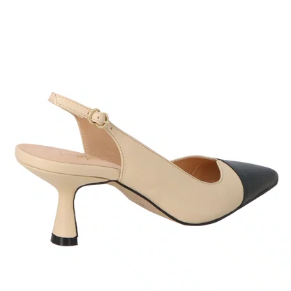 Slingback Luiza Barcelos Feminino Salto Médio Nata Preto Couro
