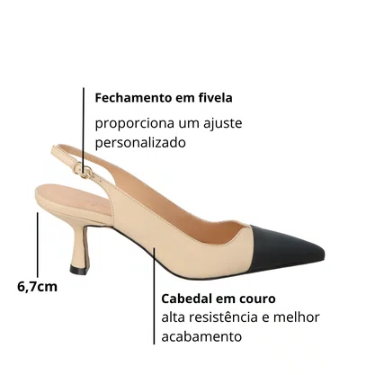 Slingback Luiza Barcelos Feminino Salto Médio Nata Preto Couro