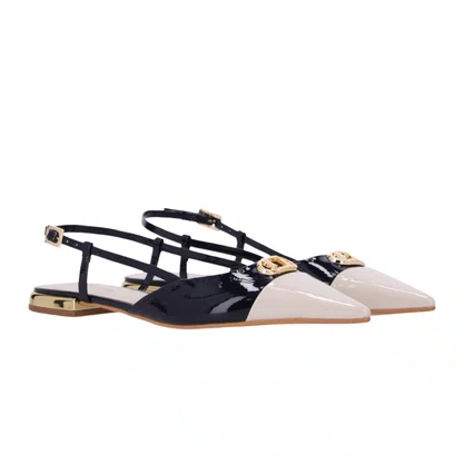 Slingback Luz da Lua Feminino Panna Netuno Couro Verniz