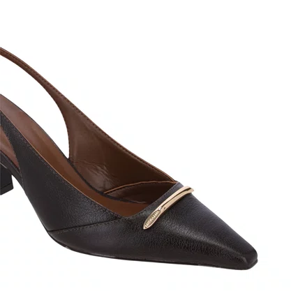 Slingback Luz da Lua Feminino Salto Bloco Cacau Couro