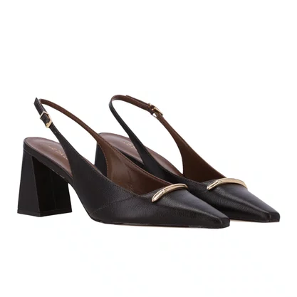Slingback Luz da Lua Feminino Salto Bloco Cacau Couro