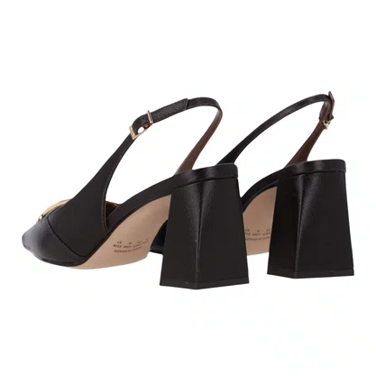 Slingback Luz da Lua Feminino Salto Bloco Cacau Couro