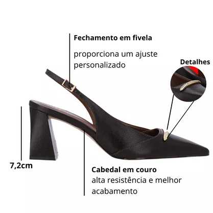 Slingback Luz da Lua Feminino Salto Bloco Cacau Couro