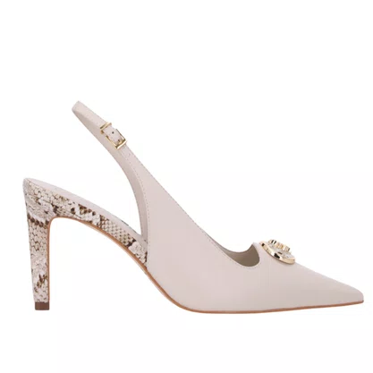 Slingback Luz da Lua Feminino Salto Fino Snake Panna Couro