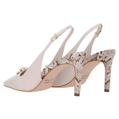 Slingback Luz da Lua Feminino Salto Fino Snake Panna Couro