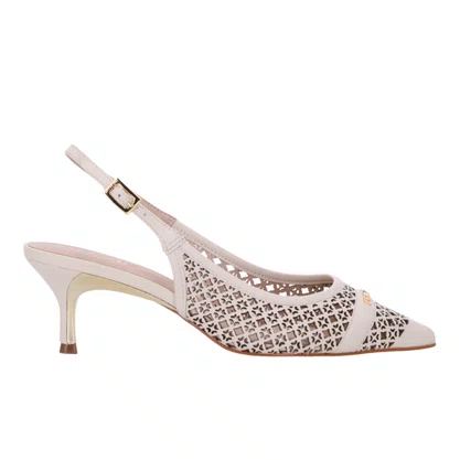 Slingback Luz da Lua Feminino Salto Médio Panna Couro