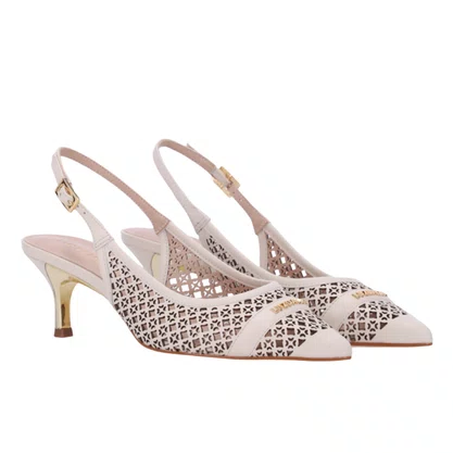 Slingback Luz da Lua Feminino Salto Médio Panna Couro