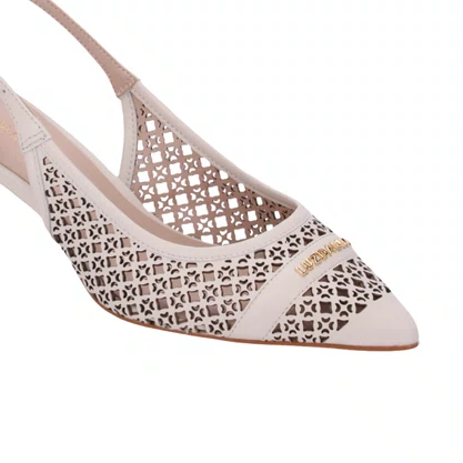 Slingback Luz da Lua Feminino Salto Médio Panna Couro