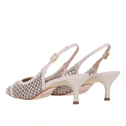 Slingback Luz da Lua Feminino Salto Médio Panna Couro