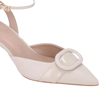 Slingback Luz da Lua Feminino Salto Médio Panna Couro
