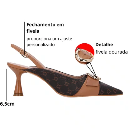 Slingback Luz da Lua Salto Baixo Mocca Amendoa