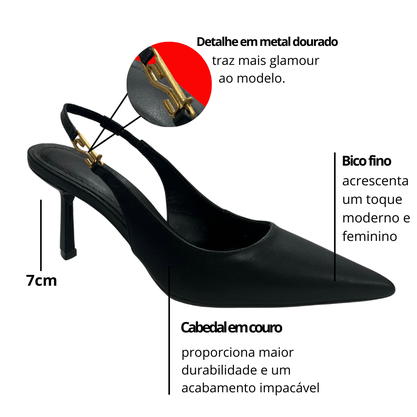 Slingback Santa Lolla Feminino Salto fino Preto Couro