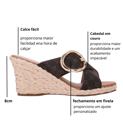 Tamanco Anabela Luz da Lua Feminino Mocca Amendoa 