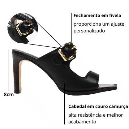 Tamanco Jorge Bischoff Feminino Preto Couro Camuça