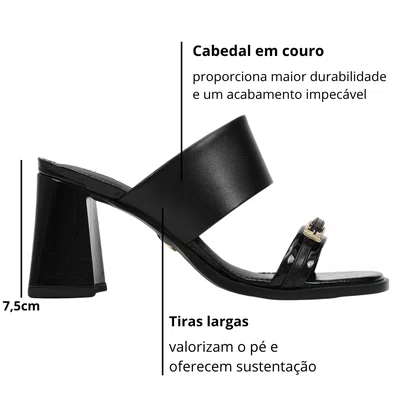 Tamanco Jorge Bischoff Feminino Salto Bloco Preto Couro