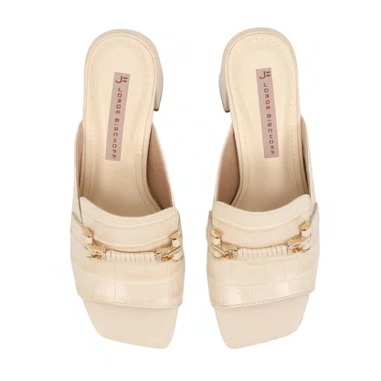 Tamanco Jorge Bischoff Salto Bloco Off White Couro Croco
