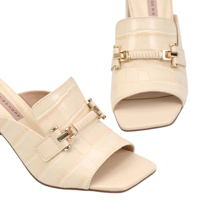 Tamanco Jorge Bischoff Salto Bloco Off White Couro Croco