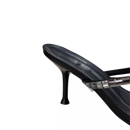 Tamanco Lança Perfume Feminino Tiras Strass Salto Fino Preto