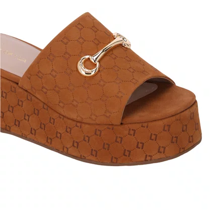 Tamanco Luz da Lua Feminino Salto Anabela Bison Caramelo Couro