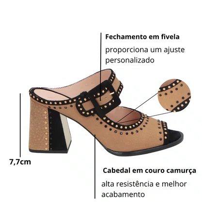 Tamanco Luiza Barcelos feminino Argila Preto Camurça