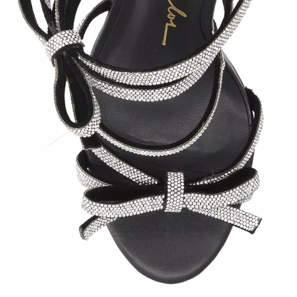 Tamanco Luiza Barcelos Feminino Preto Salto Alto Laços Strass