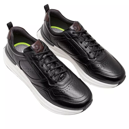 Tênis Democrata Masculino Denim Brad Ultra Light Preto Couro