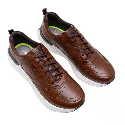 Tênis Democrata Masculino Denim Brad Ultra Light Tan Couro 