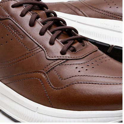 Tênis Democrata Masculino Denim Brad Ultra Light Tan Couro 