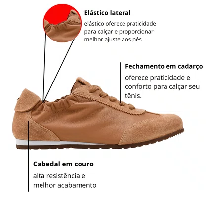 Tênis Jorge Bischoff Feminino Elástico Caramelo Couro