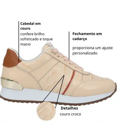Tênis Jorge Bischoff Feminino Jogger Nude Marrom Couro Croco
