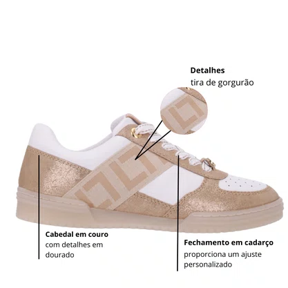 Tênis Luz da Lua Feminino  Bianco Ouro Couro