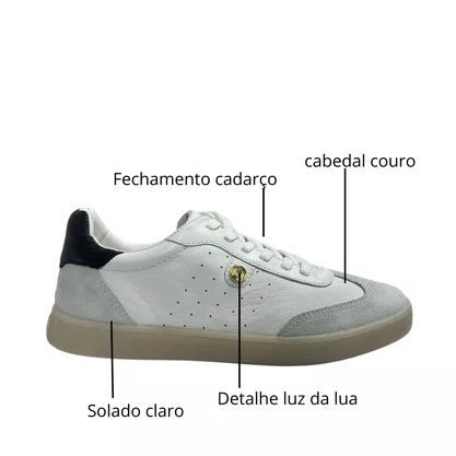 Tênis Luz da Lua Feminino Branco Preto Couro 