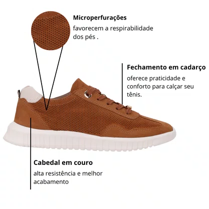 Tênis Luz Da Lua Feminino Caramelo Panna Couro