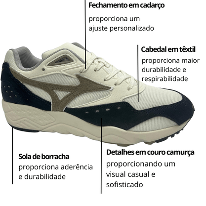Tênis Mizuno Masculino Contender Branco Azul Jeans Couro Camurça